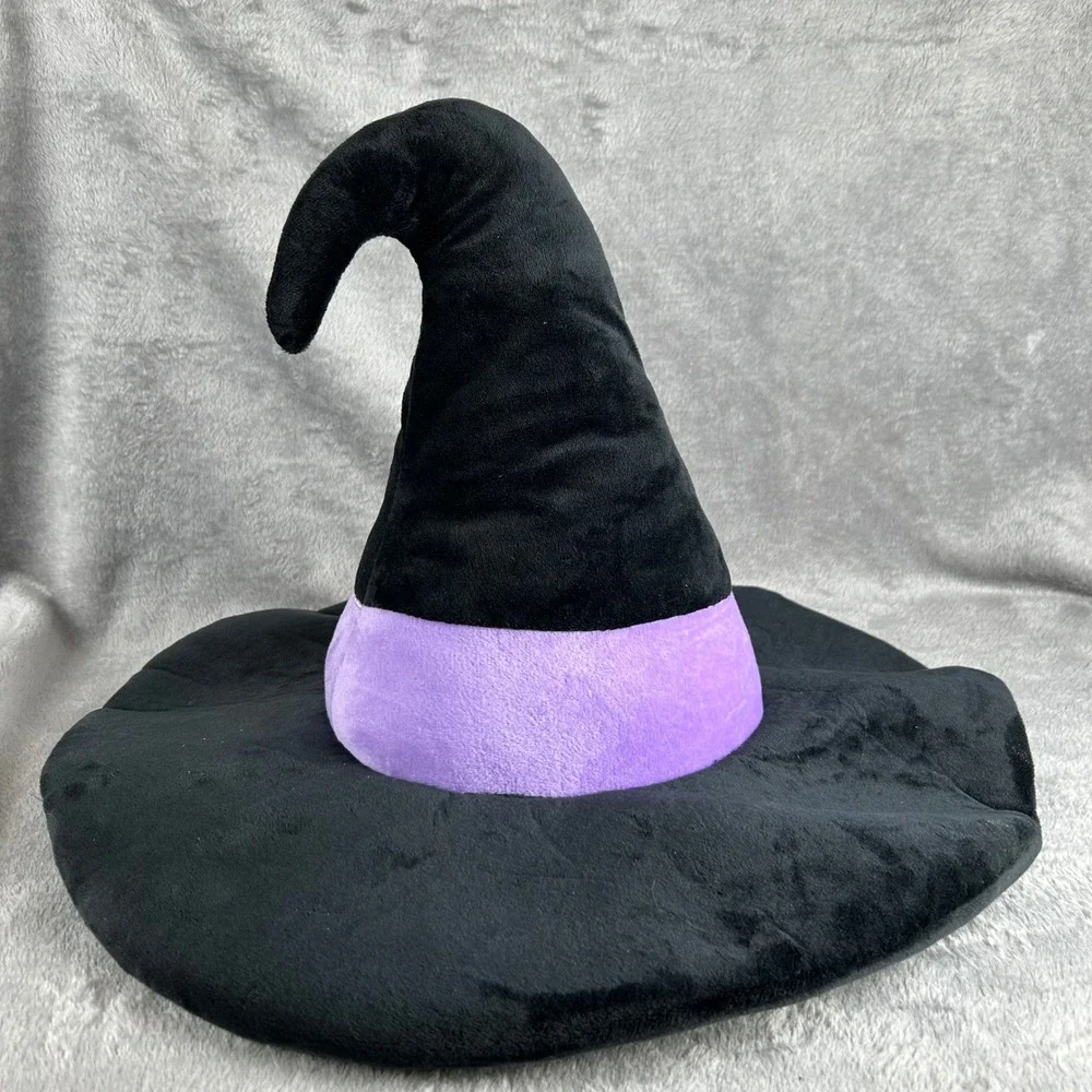 Halloween Plush Witch Hat Pillow Black Purple Stars Moon Decorative Cushion